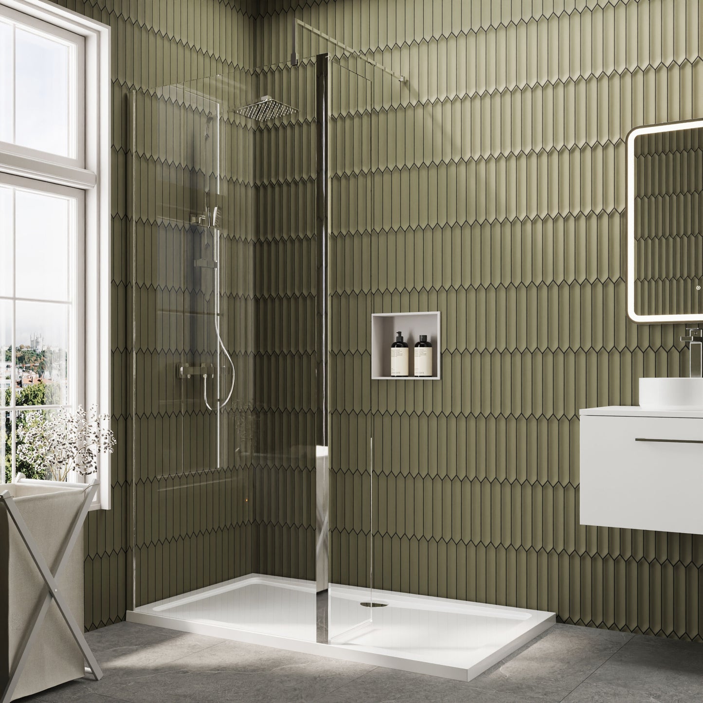 Nuie 900mm Framed Walk-In Wetroom Return Screen With Tray