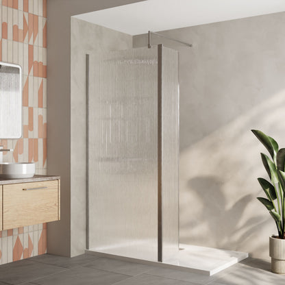Nuie 900mm Framed Fluted Walk-In Wetroom Return Screen With Tray
