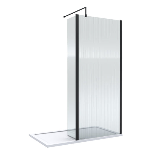 Nuie 900mm Framed Fluted Walk-In Wetroom Return Screen With Tray