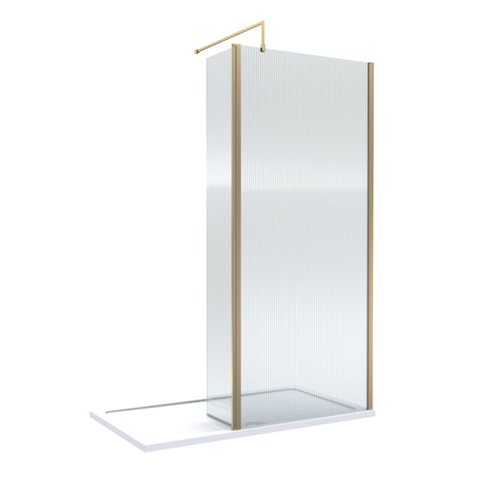 Nuie 900mm Framed Fluted Walk-In Wetroom Return Screen With Tray