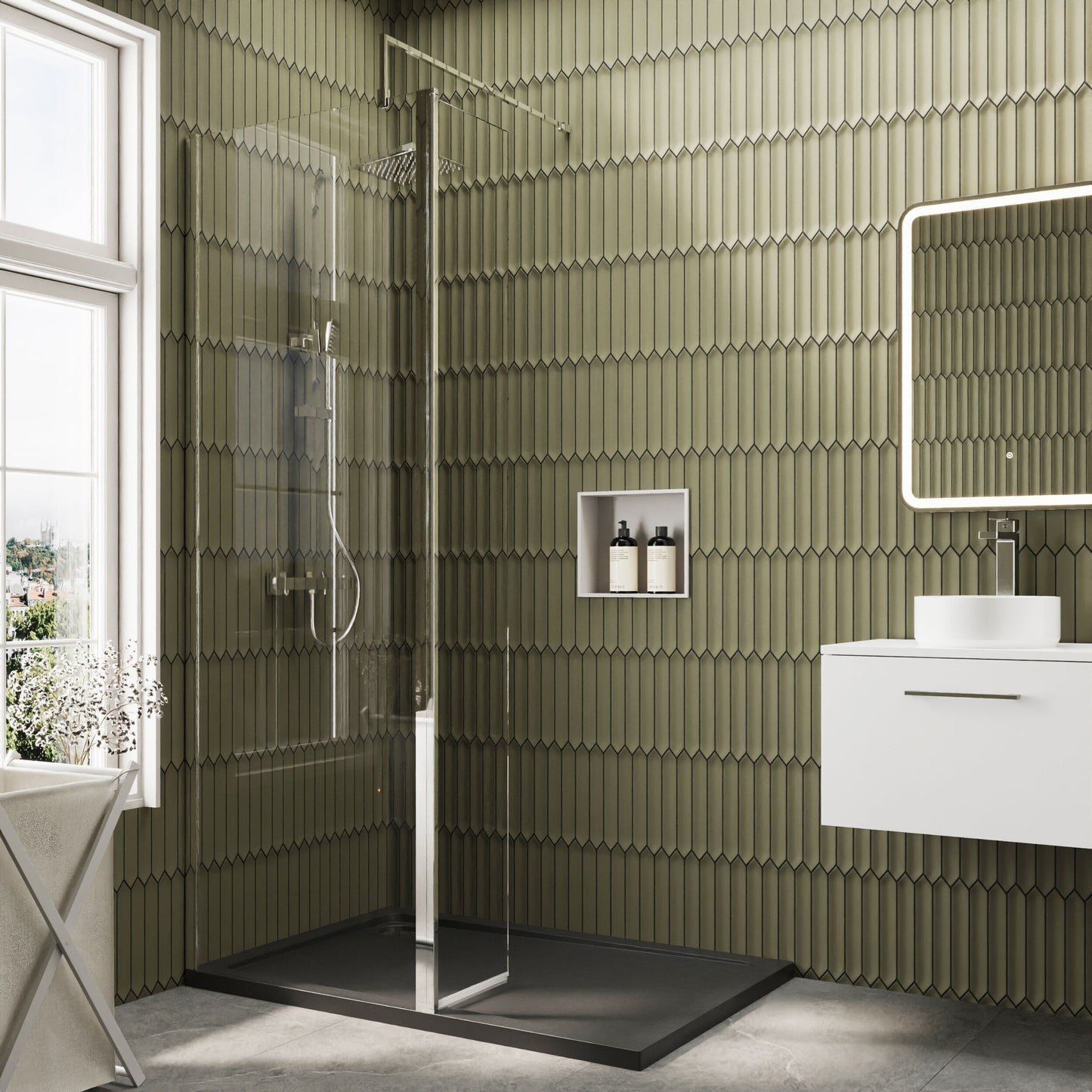 Nuie 700mm Framed Walk-In Wetroom Return Screen With Slate Grey Tray