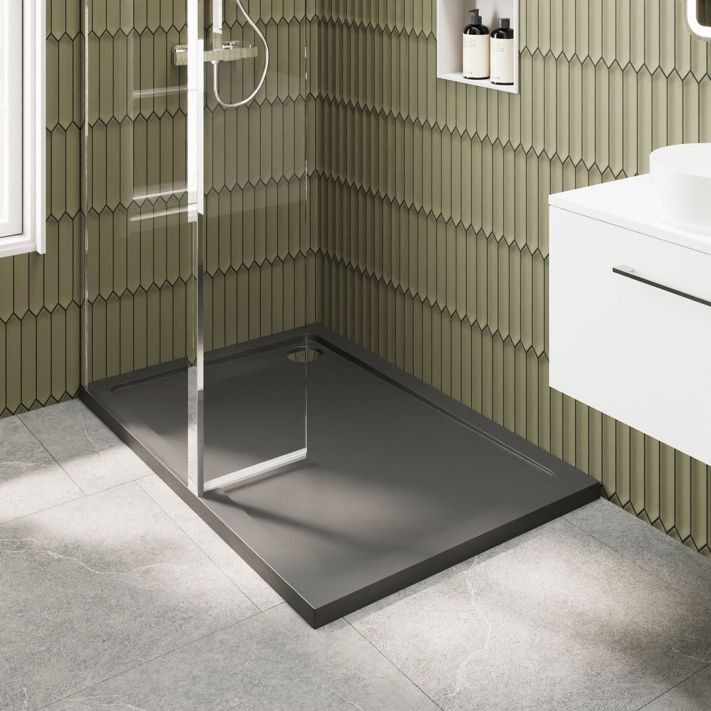 Nuie 700mm Framed Walk-In Wetroom Return Screen With Slate Grey Tray