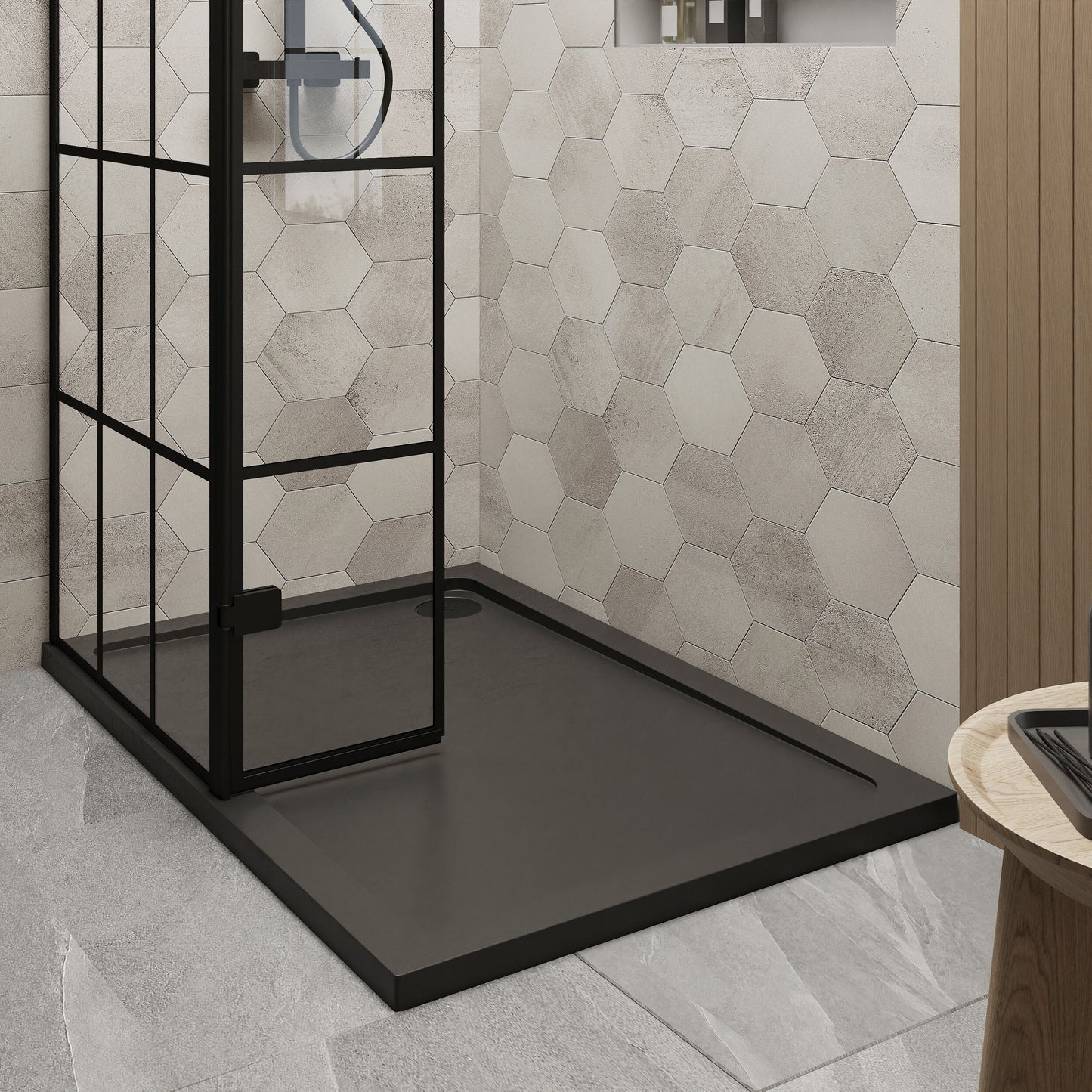 Nuie 700mm Walk-In Wetroom Return Screen With Slate Grey Tray