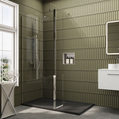 Nuie 900mm Framed Walk-In Wetroom Return Screen With Slate Grey Tray