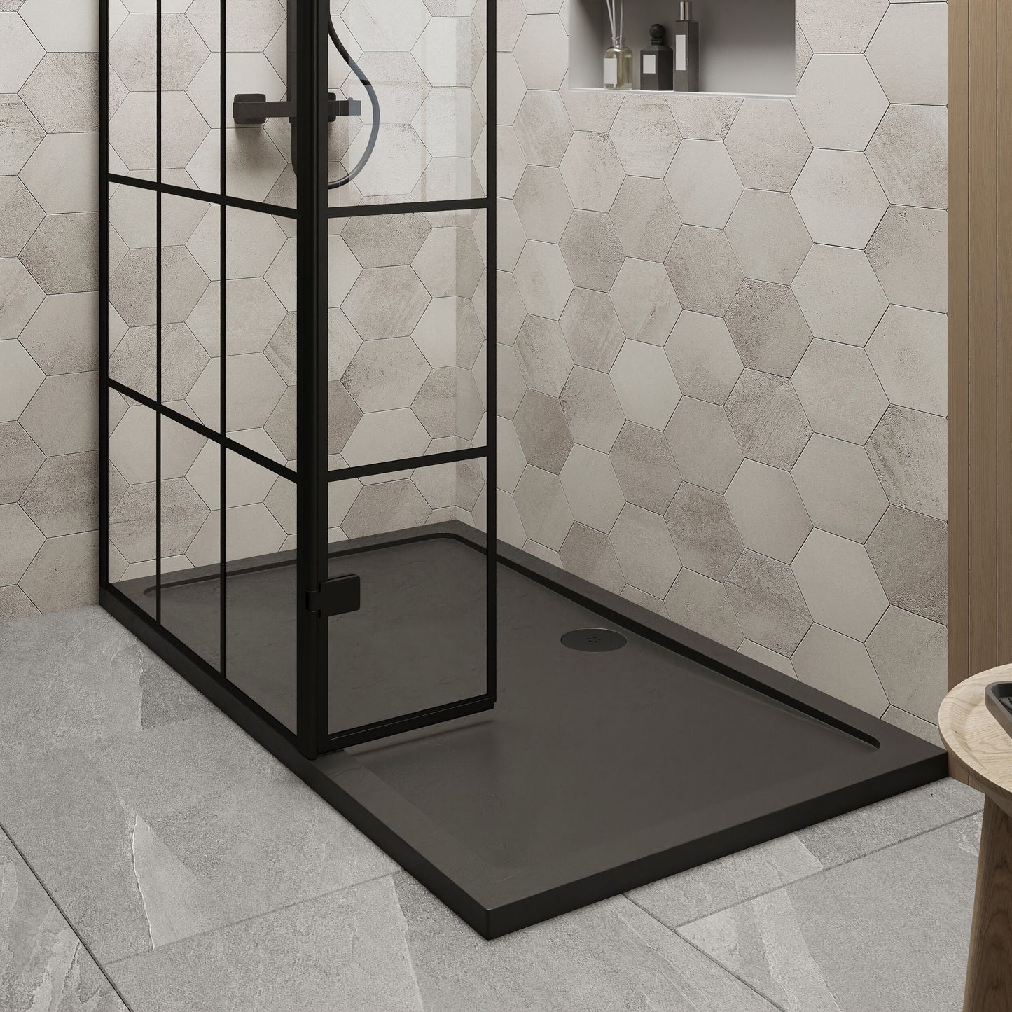 Nuie 900mm Framed Walk-In Wetroom Return Screen With Slate Grey Tray