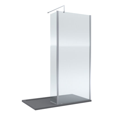 Nuie 900mm Framed Fluted Walk-In Wetroom Return Screen With Slate Grey Tray