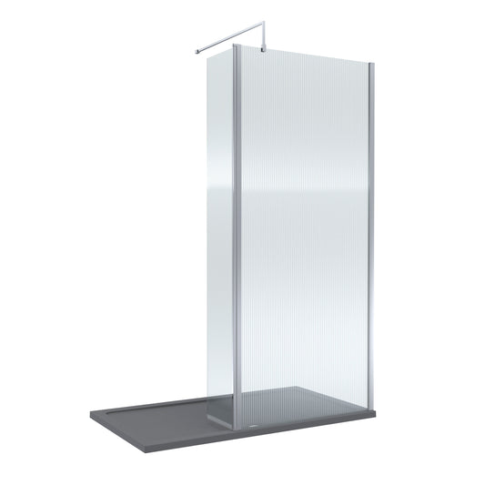 Nuie 900mm Framed Fluted Walk-In Wetroom Return Screen With Slate Grey Tray