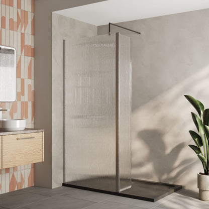 Nuie 900mm Framed Fluted Walk-In Wetroom Return Screen With Slate Grey Tray