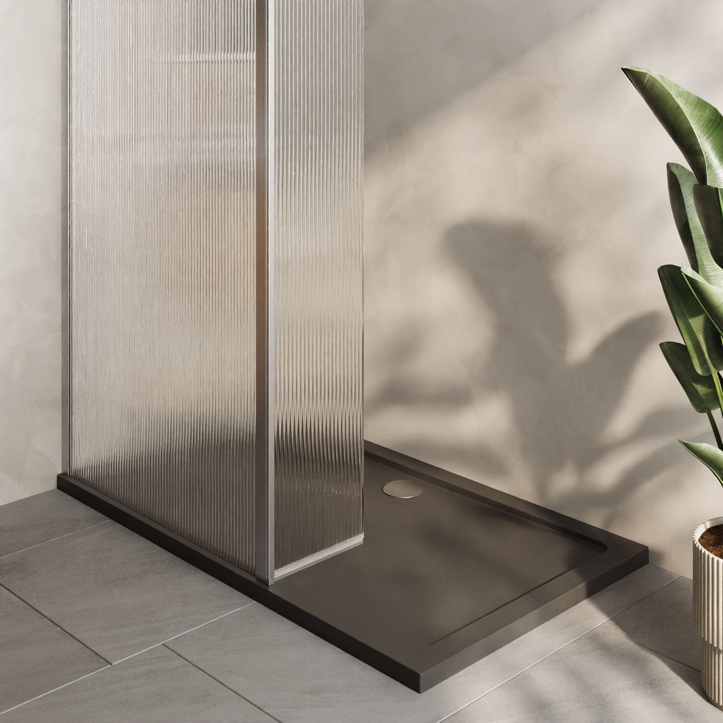 Nuie 900mm Framed Fluted Walk-In Wetroom Return Screen With Slate Grey Tray