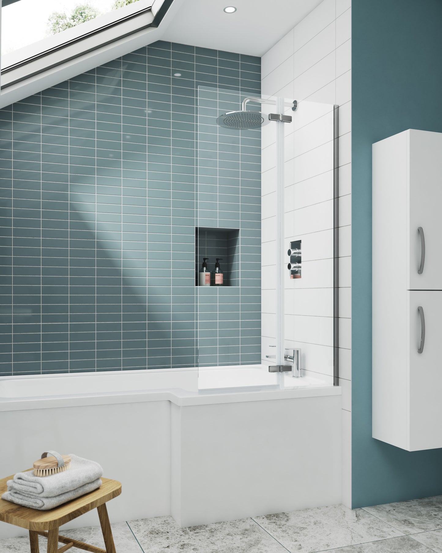 Nuie 750mm Semi-Frameless Chrome Hinged Bath Screen