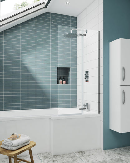 Nuie 750mm Semi-Frameless Chrome Hinged Bath Screen