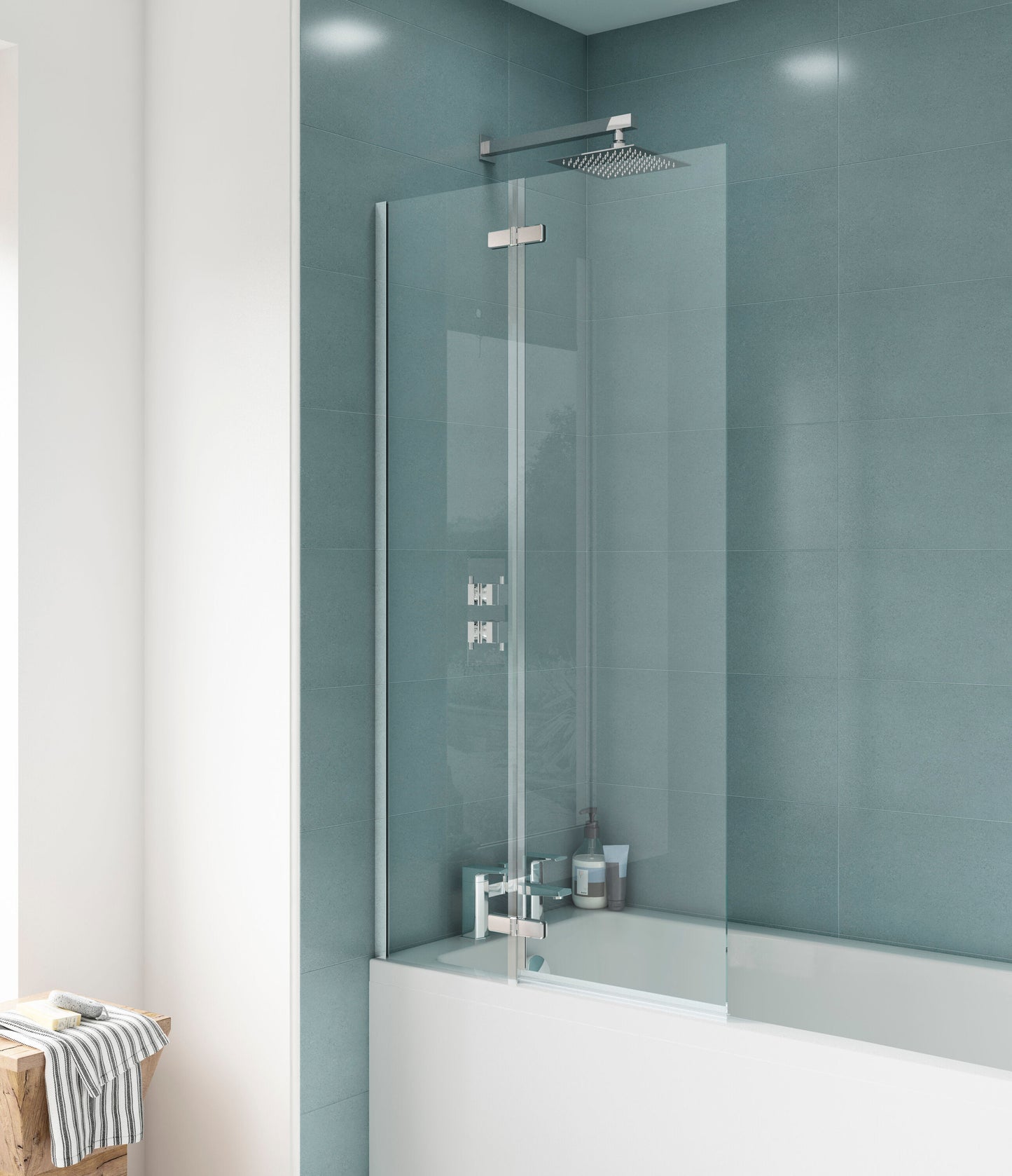 Nuie 750mm Semi-Frameless Chrome Hinged Bath Screen