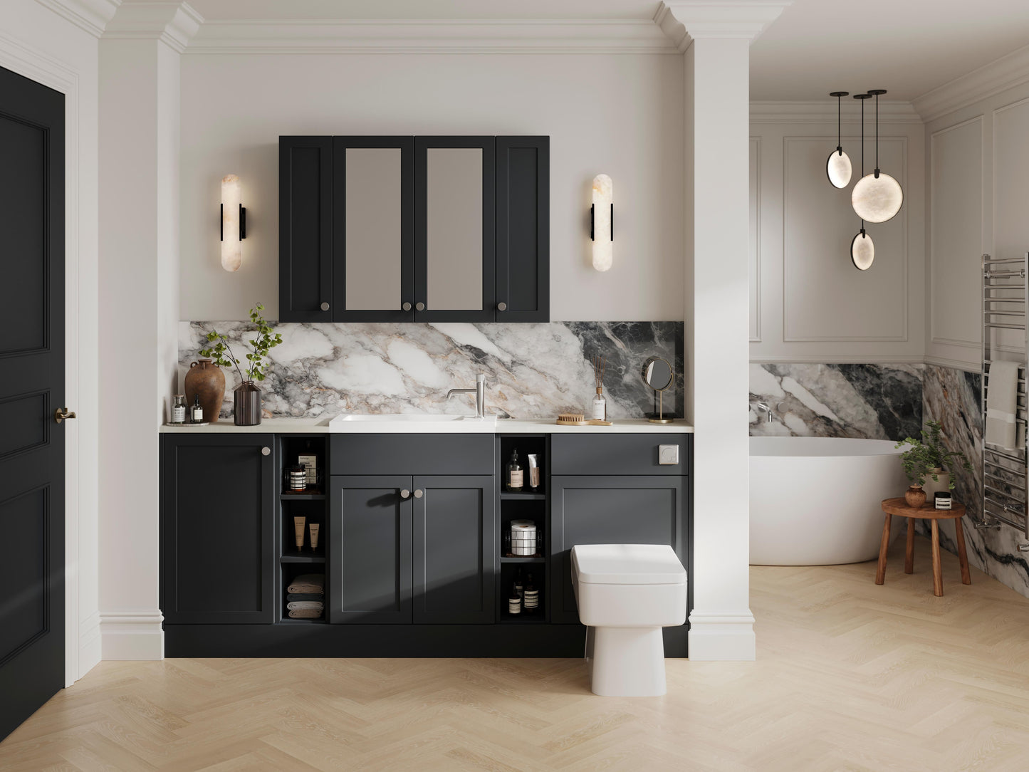 Nuie Lux Fable 600mm 2 Door Soft Black Wall Hung 50/50 Cabinet