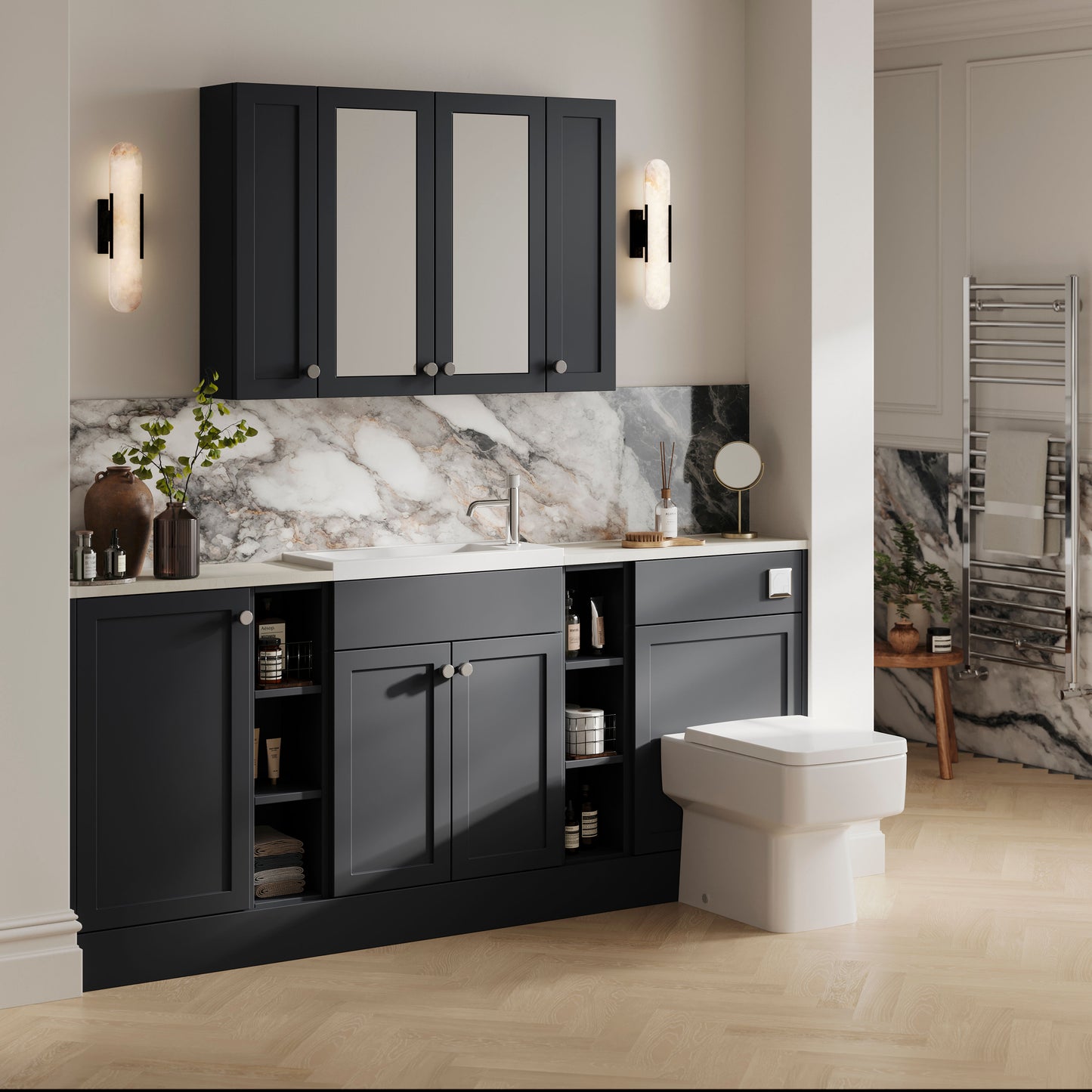 Nuie Lux Fable 400mm 1 Door Soft Black Floor Standing Base Unit