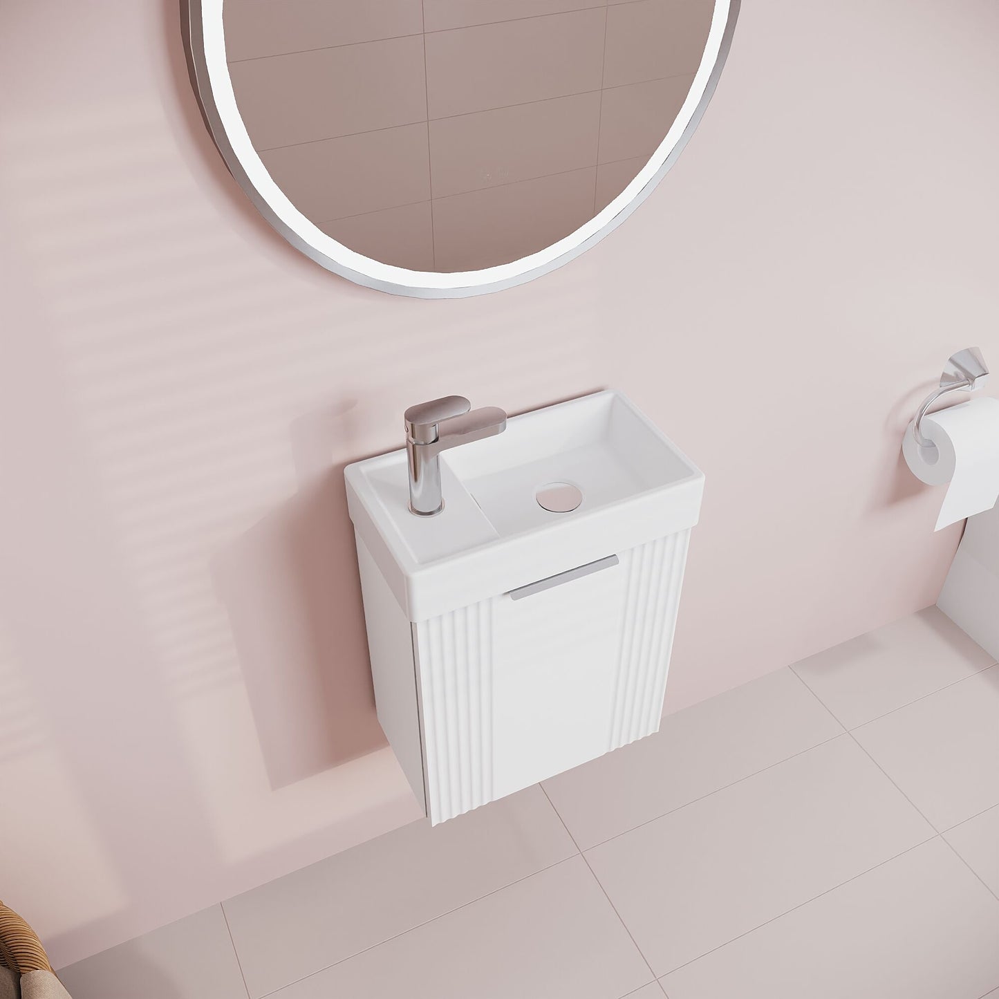 Deco Compact Wall Hung 1 Door Vanity Basin Unit & Ceramic Basin, 400mm