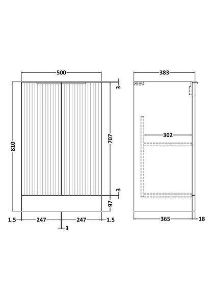 Fluted 500mm Floor Standing 2-Door Unit