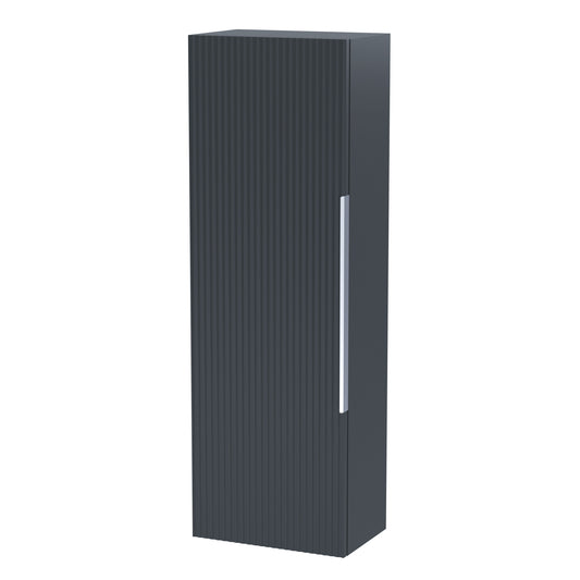 Hudson Reed Fluted 400mm 1 Door Soft Black Wall Hung Tall Cabinet With Handles
