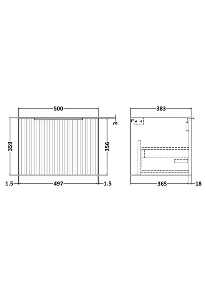 Fluted 500mm Wall Hung Single Drawer Unit