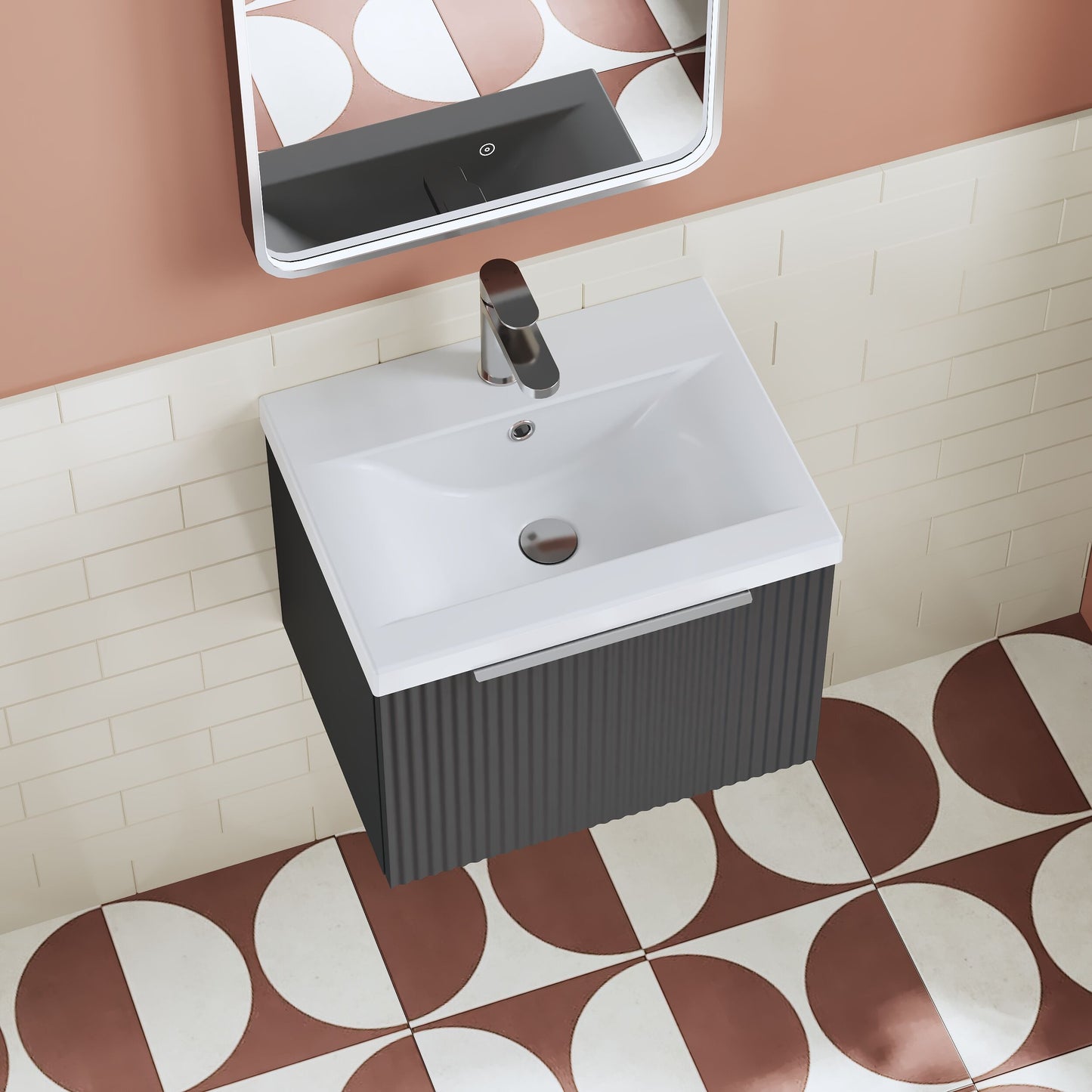 Fluted 500mm Wall Hung Single Drawer Unit