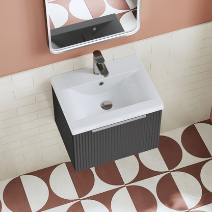 Fluted 500mm Wall Hung Single Drawer Unit