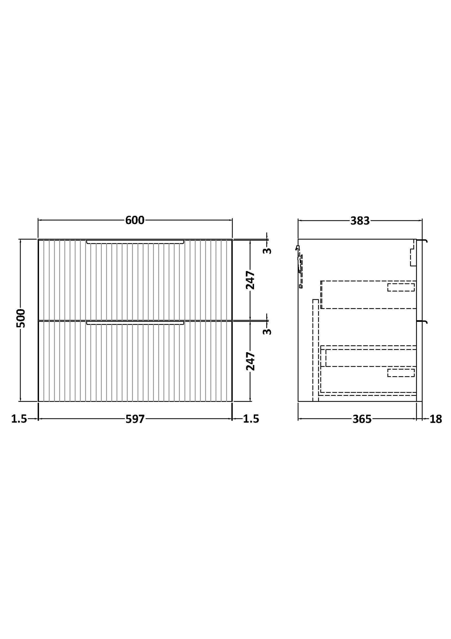 Fluted 600mm Wall Hung 2-Drawer Unit