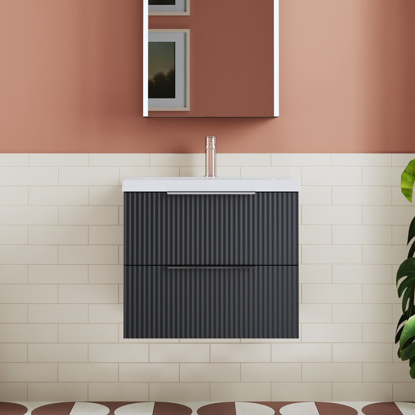 Fluted 600mm Wall Hung 2-Drawer Unit