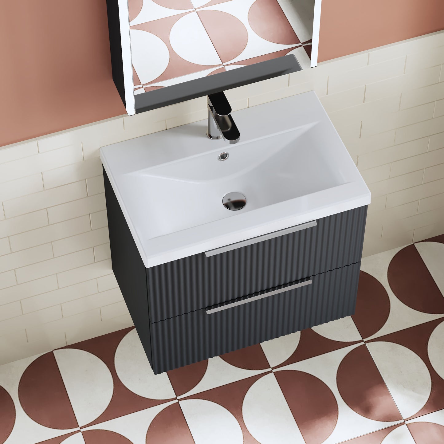 Fluted 600mm Wall Hung 2-Drawer Unit