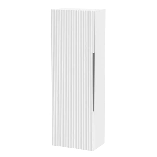 Hudson Reed Fluted 400mm 1 Door Satin White Wall Hung Tall Cabinet With Handles