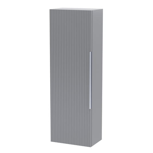 Hudson Reed Fluted 400mm 1 Door Satin Grey Wall Hung Tall Cabinet With Handles
