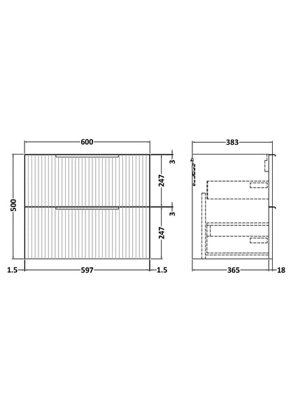 Fluted 600mm Wall Hung 2-Drawer Unit
