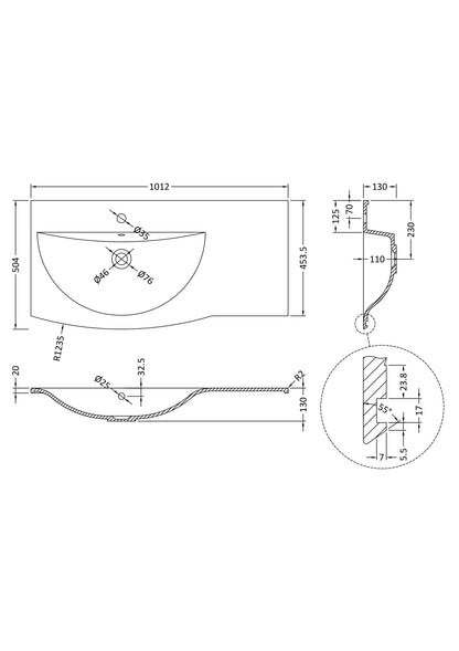 Sarenna Curved Left Hand 1 Tap Hole Polymarble Basin 700mm