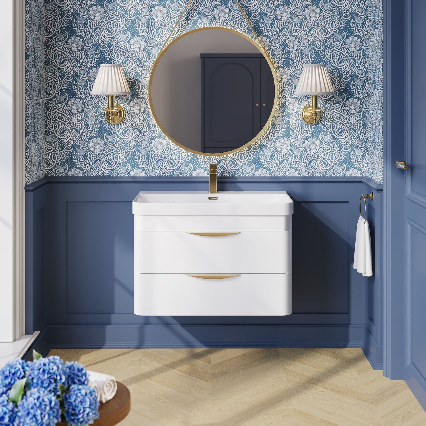 Nuie Parade 800mm Wall Hung 2 Drawer Vanity Unit With Thin Edge Ceramic Basin