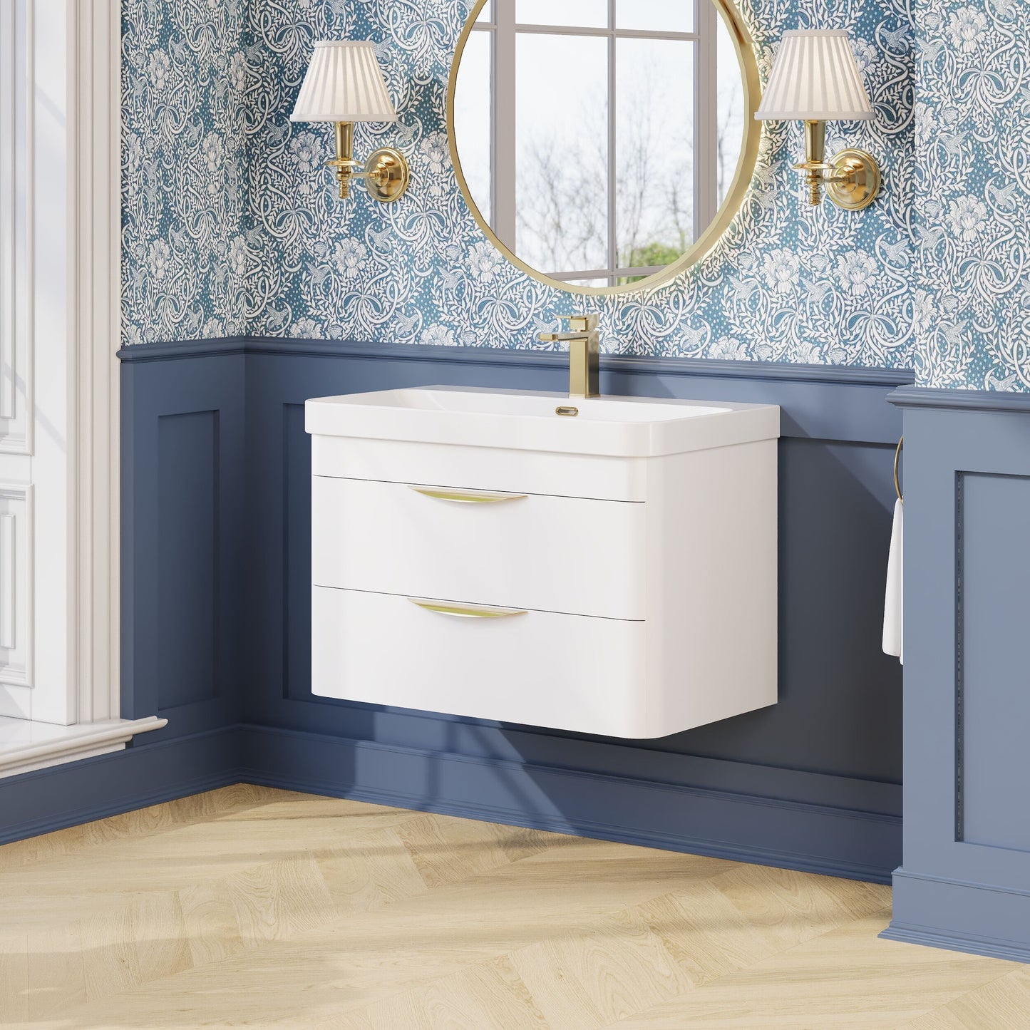 Nuie Parade 800mm Wall Hung 2 Drawer Vanity Unit With Thin Edge Ceramic Basin