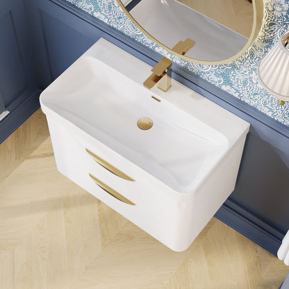 Nuie Parade 800mm Wall Hung 2 Drawer Vanity Unit With Thin Edge Ceramic Basin