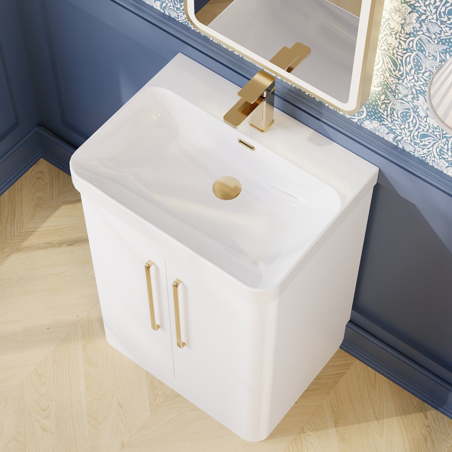 Nuie Parade 600mm Gloss White Floor Standing 2 Door Vanity Basin Unit, Soft Close