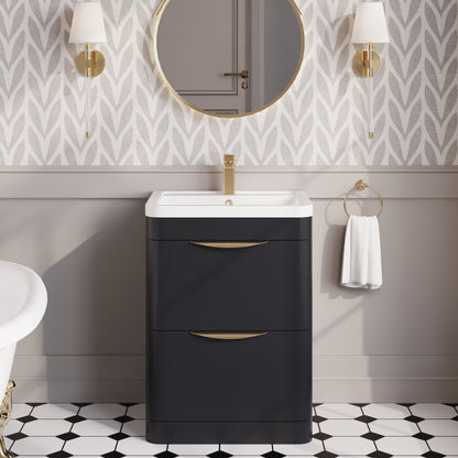 Balterley Wave Contemporary Floor Standing 2 Drawer Vanity Unit & Ceramic Basin, Dark Grey, 550mm