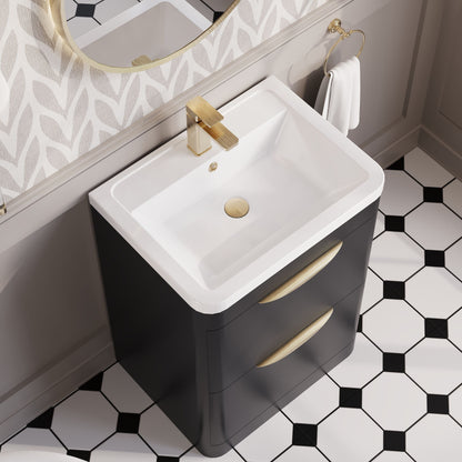 Balterley Wave Contemporary Floor Standing 2 Drawer Vanity Unit & Ceramic Basin, Dark Grey, 550mm