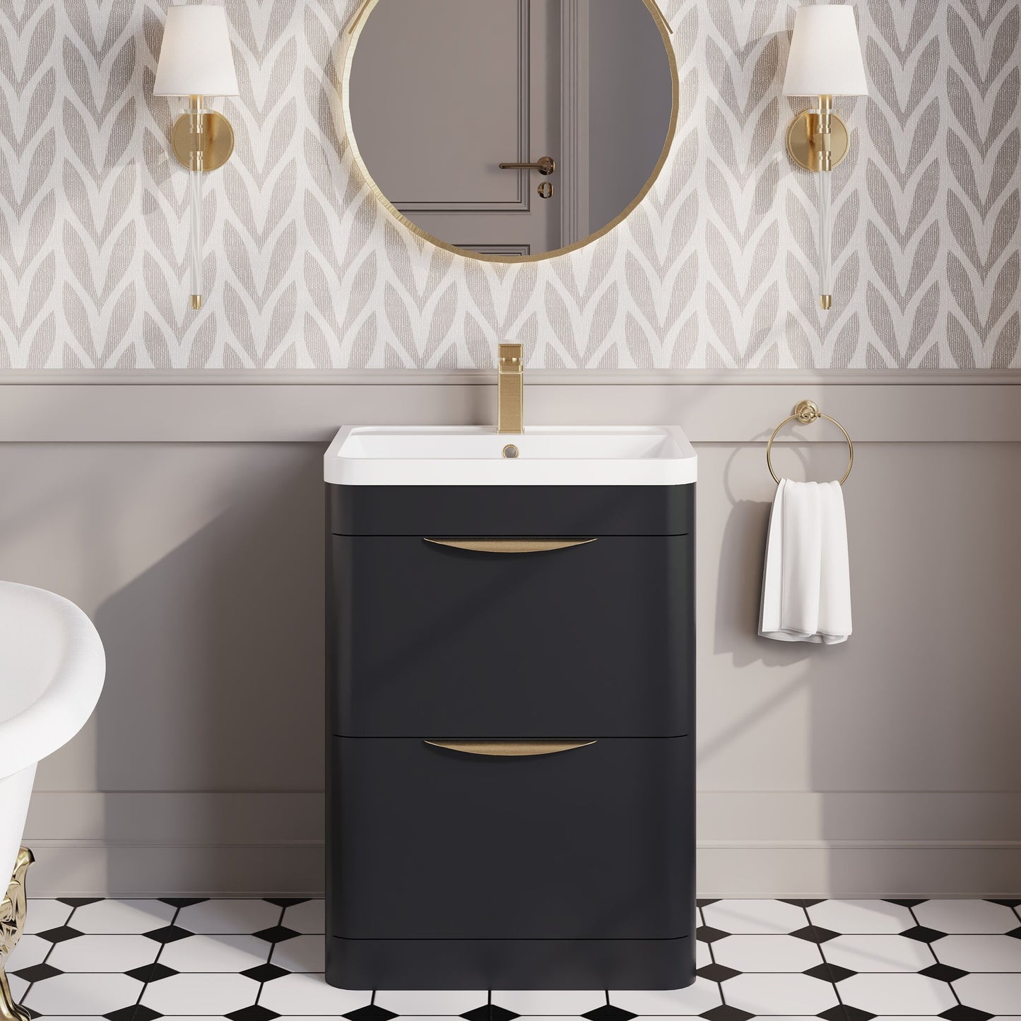 Balterley Wave Contemporary Floor Standing 2 Drawer Vanity Unit & Basin, Dark Grey, 550mm