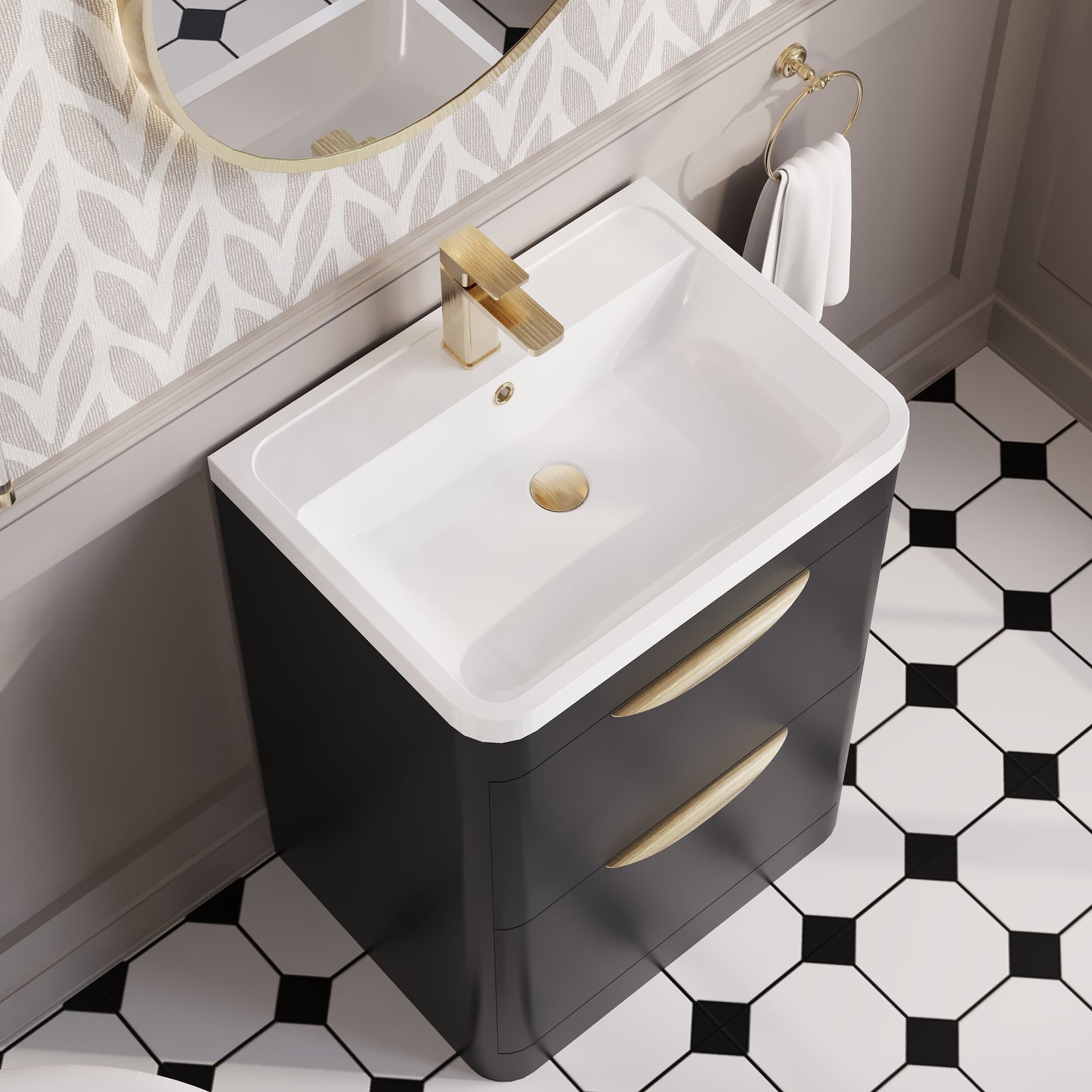 Balterley Wave Contemporary Floor Standing 2 Drawer Vanity Unit & Basin, Dark Grey, 550mm