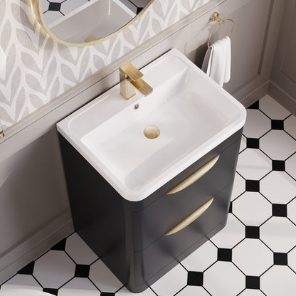 Balterley Wave Contemporary Floor Standing 2 Drawer Vanity Unit & Basin, Dark Grey, 550mm