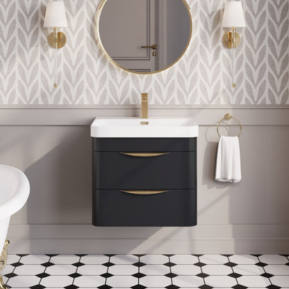 Nuie Parade 600mm Soft Black 2 Drawer Wall Hung Vanity Unit With Thin Edge Ceramic Basin