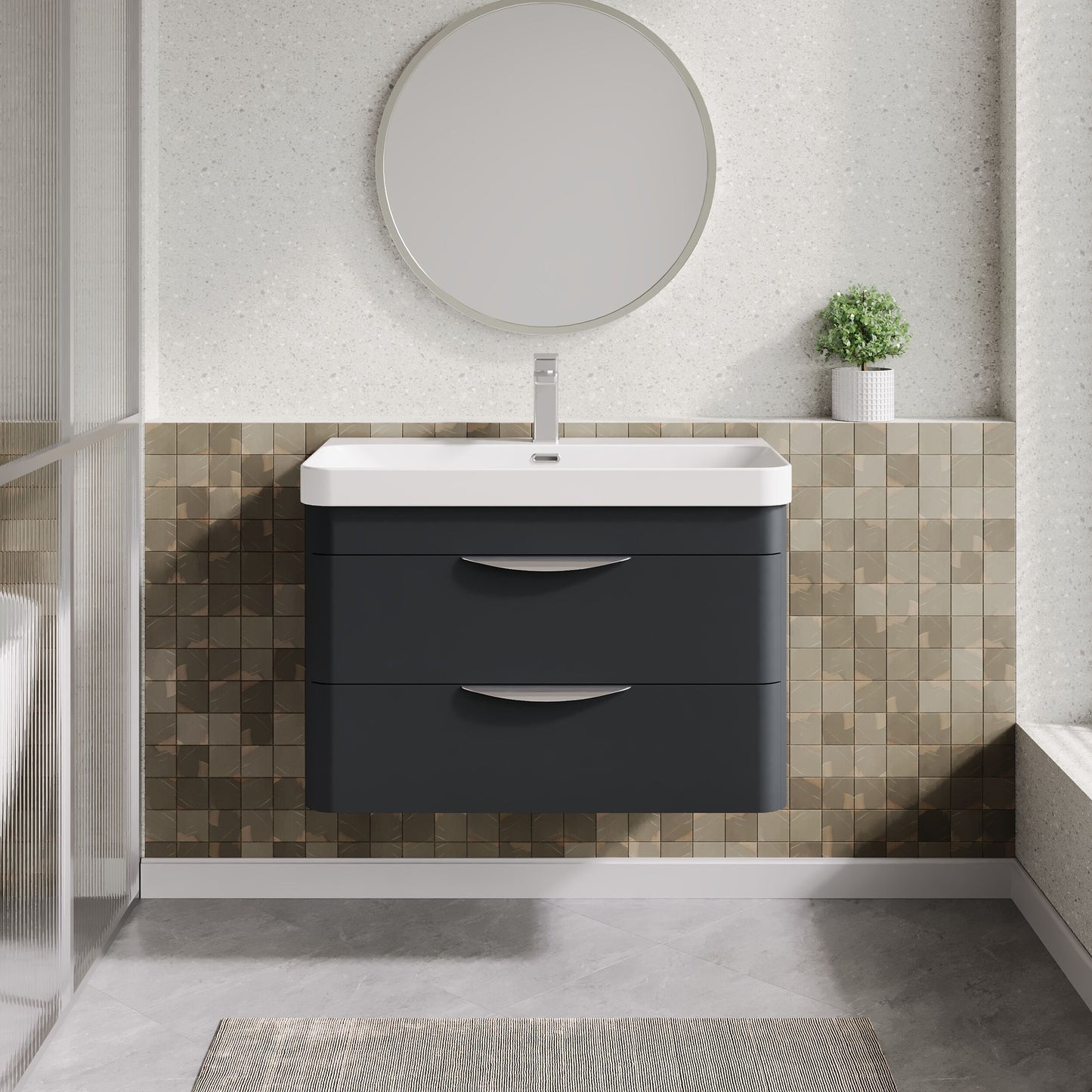 Nuie 800mm Soft Black Wall Hung 2 Drawer Vanity Unit with Basin