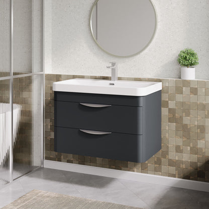 Nuie 800mm Soft Black Wall Hung 2 Drawer Vanity Unit with Basin