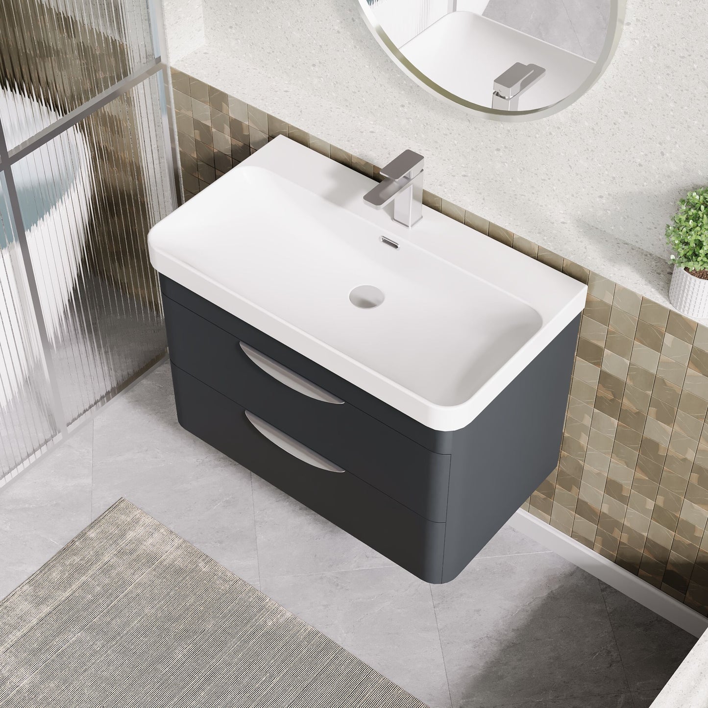 Nuie 800mm Soft Black Wall Hung 2 Drawer Vanity Unit with Basin