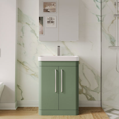 Nuie Parade 600mm Satin Green Floor Standing 2 Door Vanity Unit with Basin With 1 Tap Hole