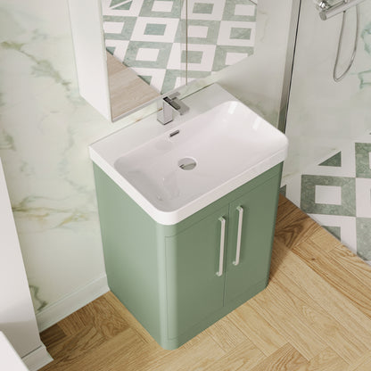 Nuie Parade 600mm Satin Green Floor Standing 2 Door Vanity Unit with Basin With 1 Tap Hole