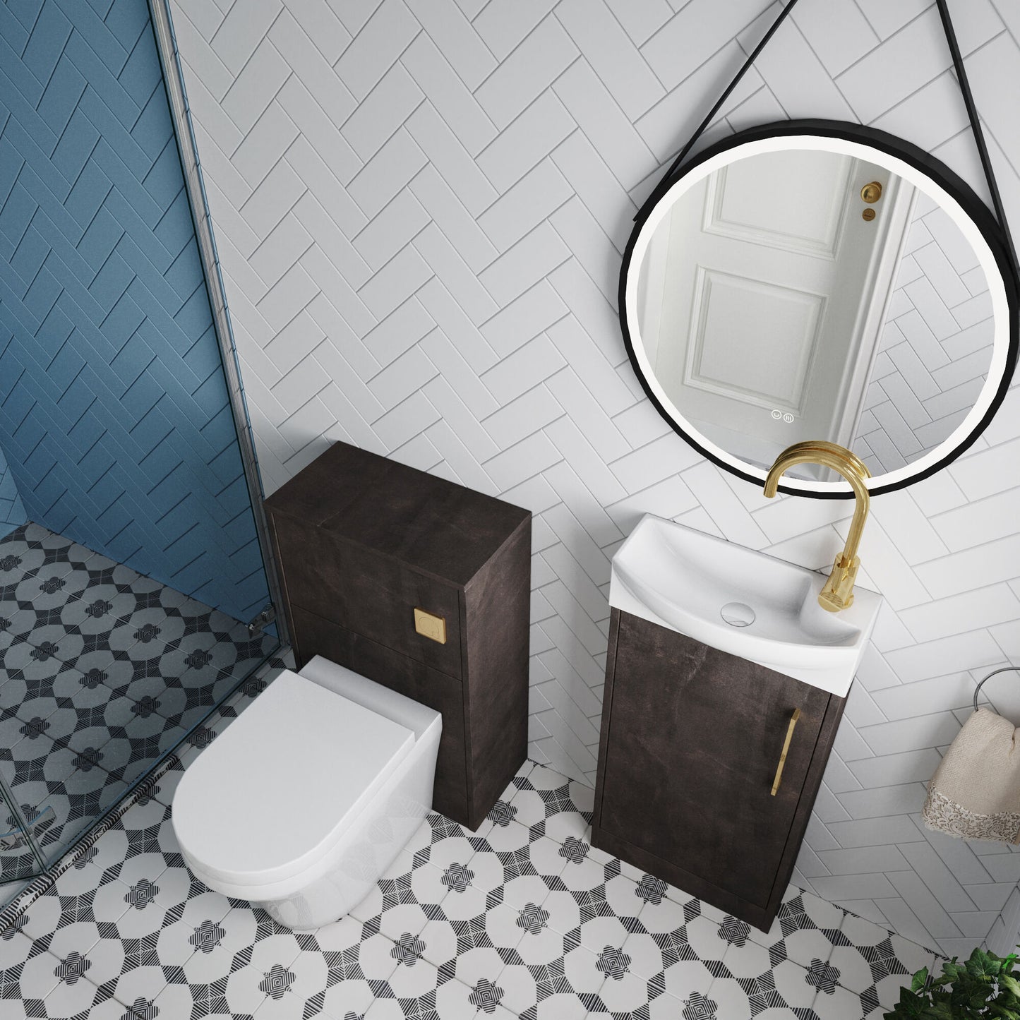 Nuie 440mm Floor Standing Cloakroom Toilet & Basin Vanity Unit With Tap, Cistern & Soft Close Seat