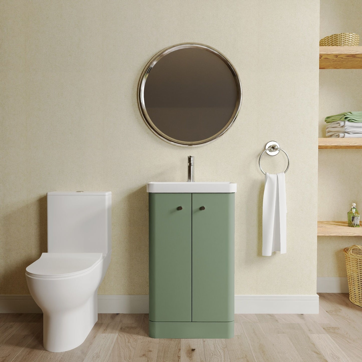 Balterley Contemporary Floor Standing 2 Door Bathroom Vanity Unit, Basin, Tap & Toilet Pack, Satin Green, 479mm