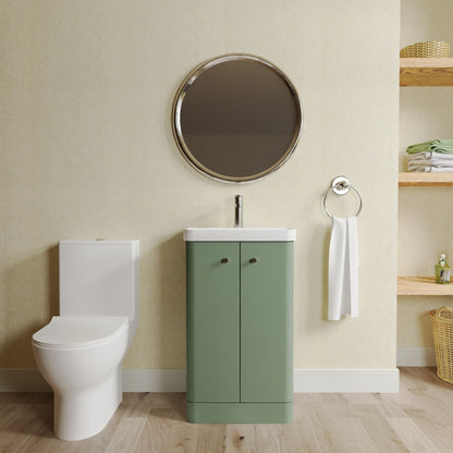 Balterley Contemporary Floor Standing 2 Door Bathroom Vanity Unit, Basin, Tap & Toilet Pack, Satin Green, 479mm
