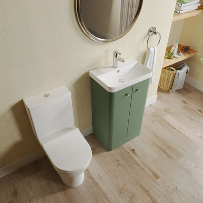 Balterley Contemporary Floor Standing 2 Door Bathroom Vanity Unit, Basin, Tap & Toilet Pack, Satin Green, 479mm